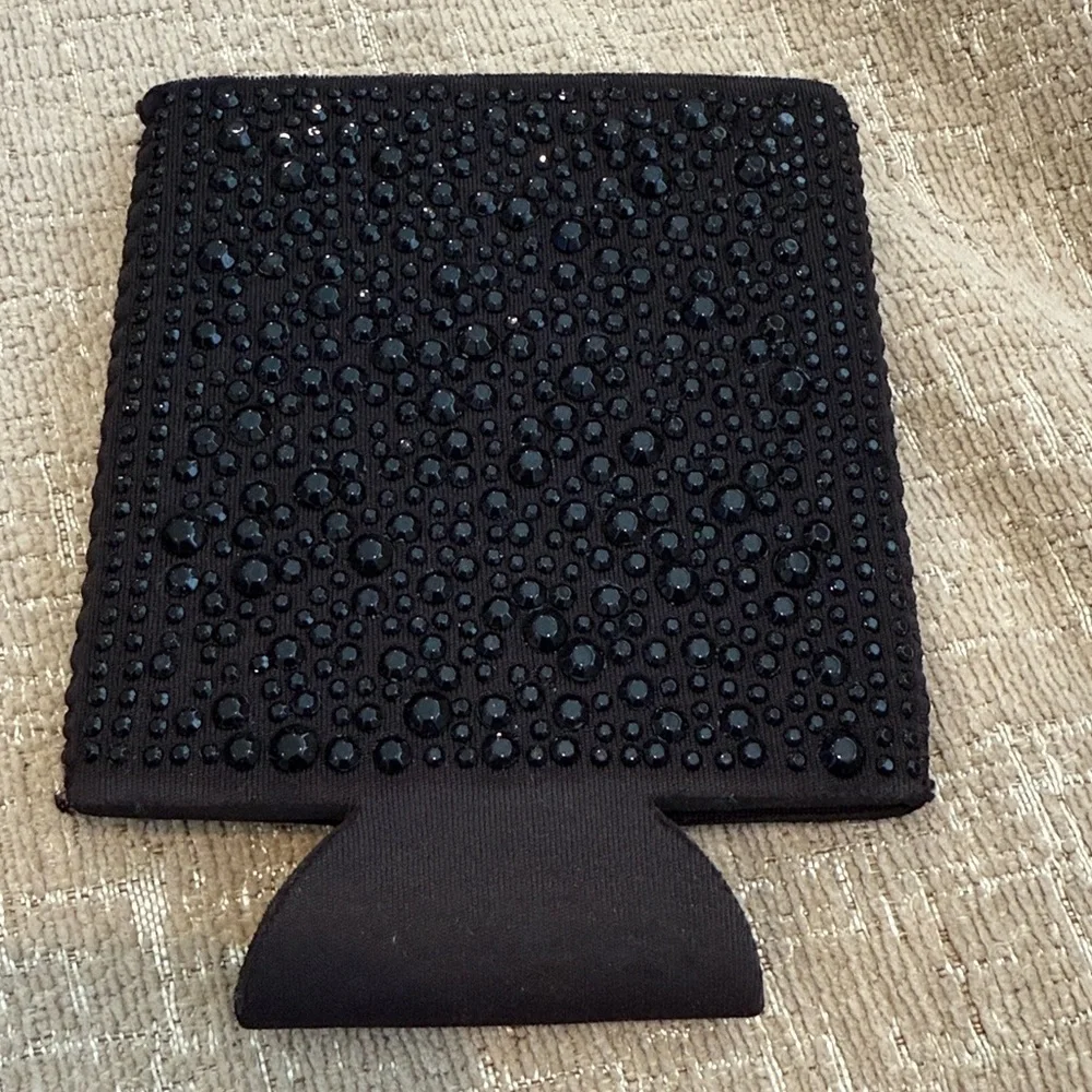NWOT Boutique Black Rhinestone Bling Neoprene Can Koozie Sleeve